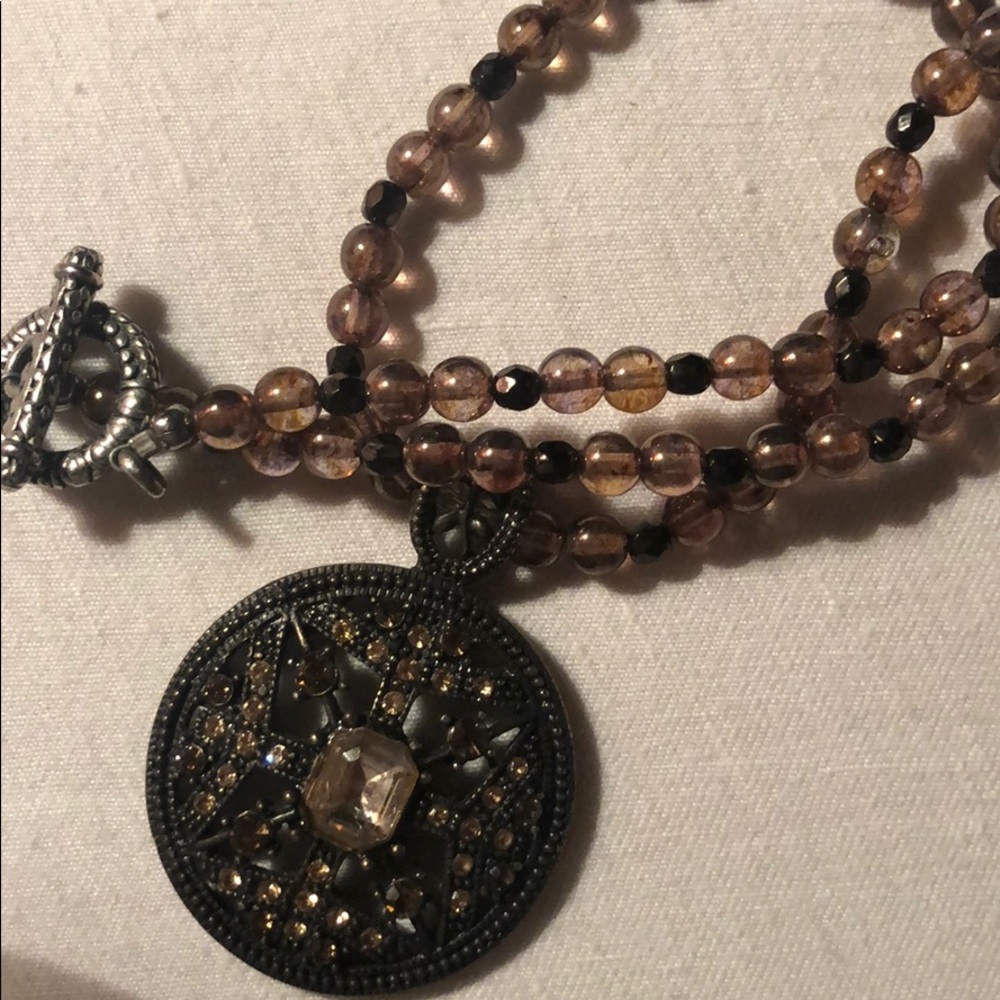Beautiful tarnished silver brown crystals necklace